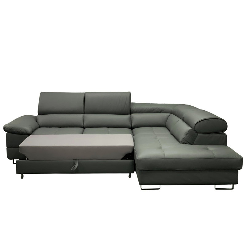VVRHomes 112" Wide Genuine Leather Sleeper Sofa & Chaise Wayfair
